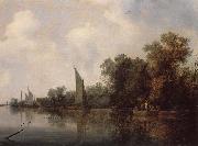 RUYSDAEL, Salomon van A Rievr with Fishermen Drawing a Net china oil painting artist